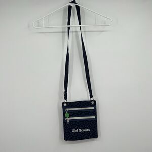 Girl Scouts Blue All Over Logo Zip Crossbody Purse Bag Adjustable Strap